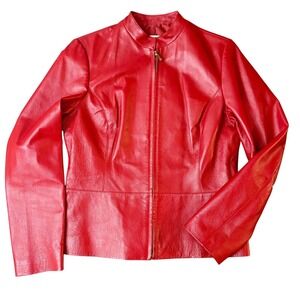 Russell Kemp Vintage 100% Leather Red Biker Jacket Women's Classic Flattering